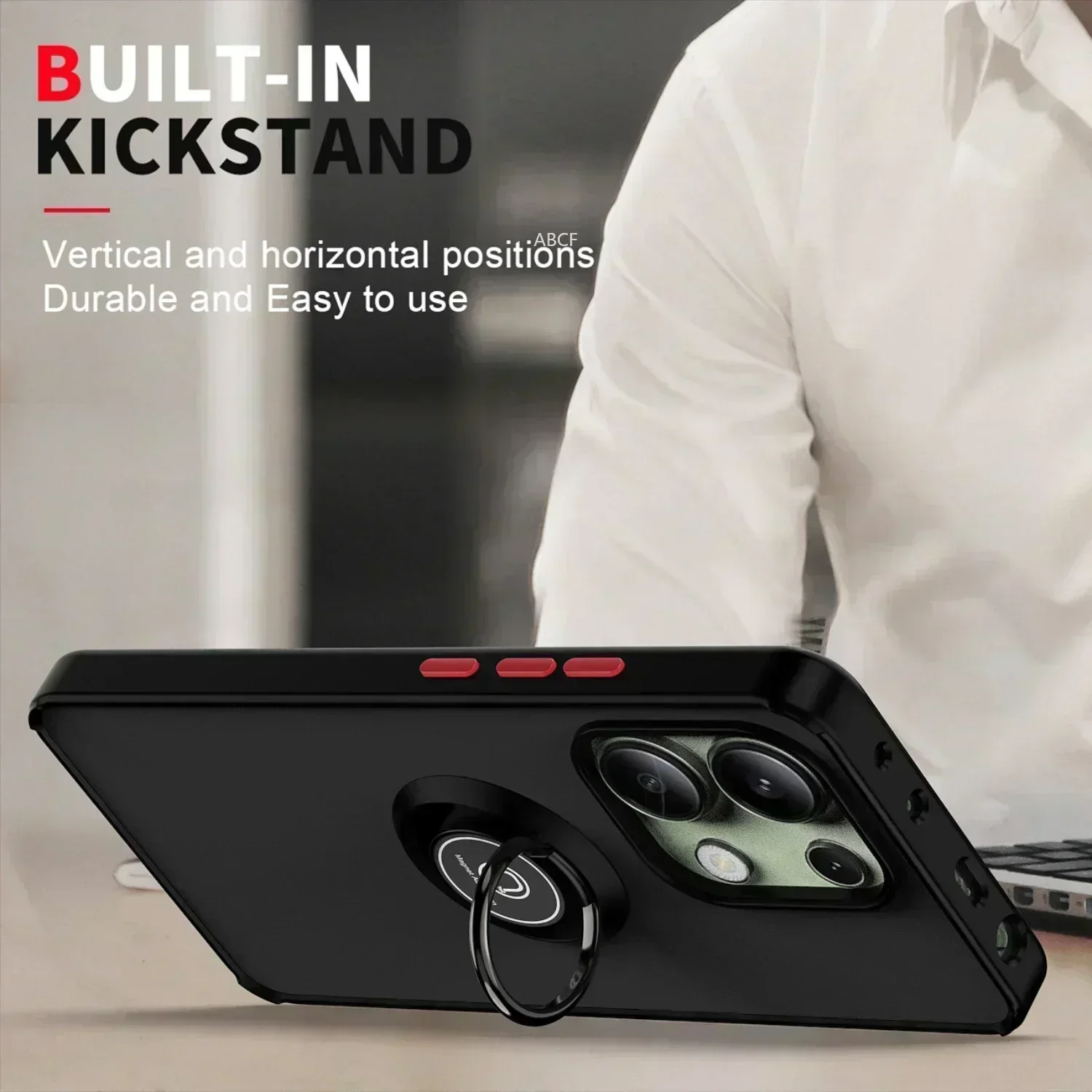 Shockproof Armor Matte Case with Magnetic Holder Ring Stand Cover