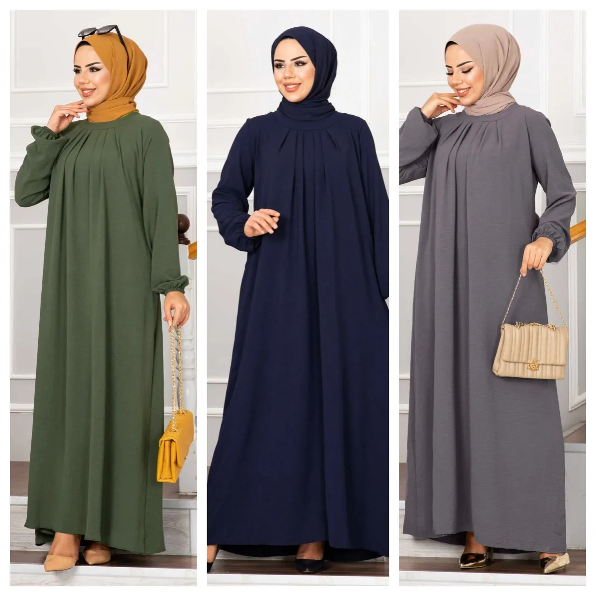 Women Eid Muslim Dress Ramadan Morocco Pleated Party Dresses Dubai Kaftan Islam Vestidos Arab Long Robe Solid Abaya Modest