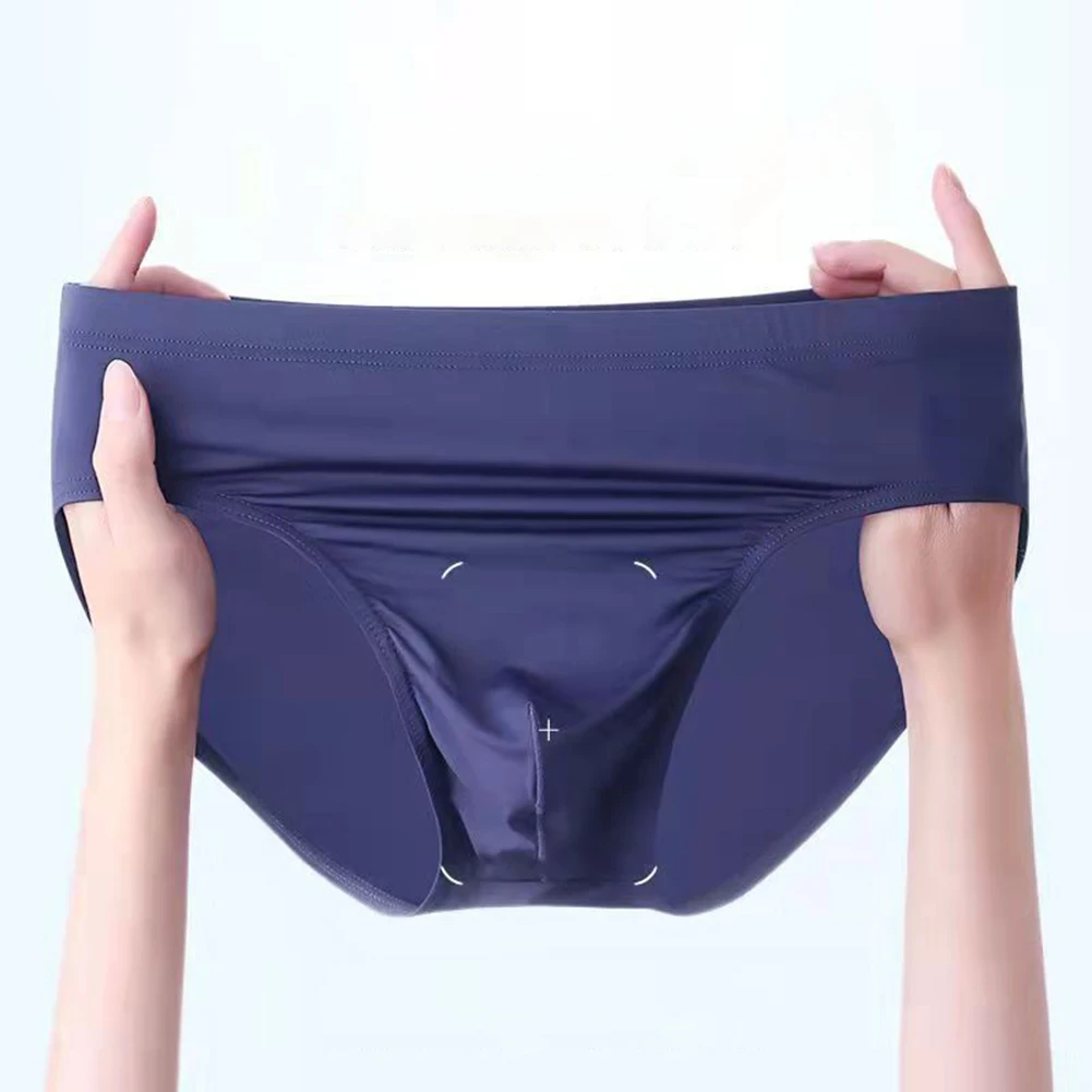 

Sexy Men Ice Silk Briefs Low Rise Underwear Summer Underpants Breathable Panties Male Bulge Pouch Bikini Trunks Solid Lingerie