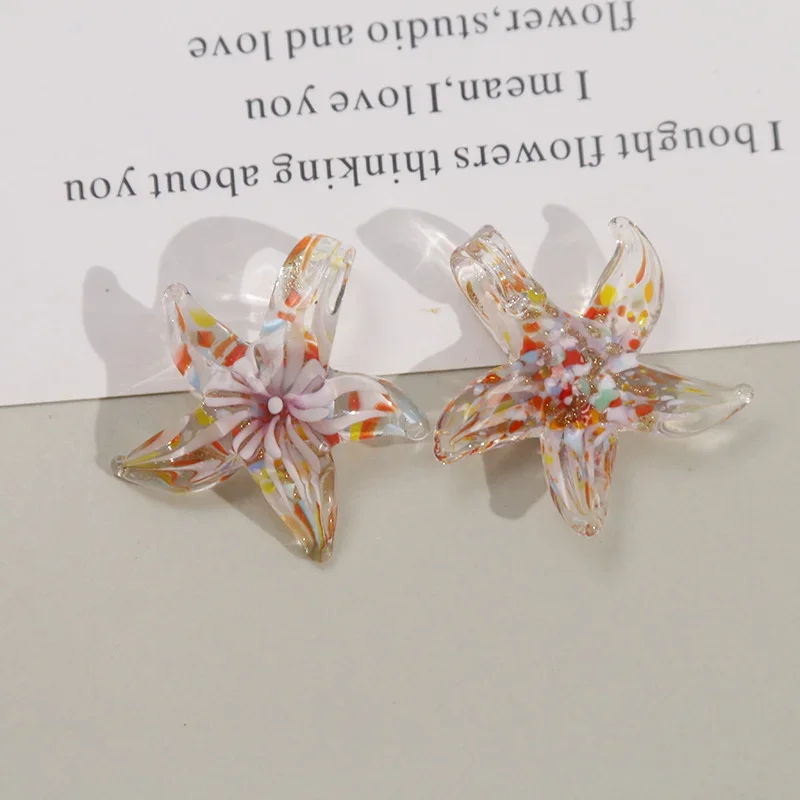

2PC Cute Starfish Pendant Ornament Glass Marine Sea Star Jewelry Necklace Key Chain School Bag Accessories or Aquarium Decor