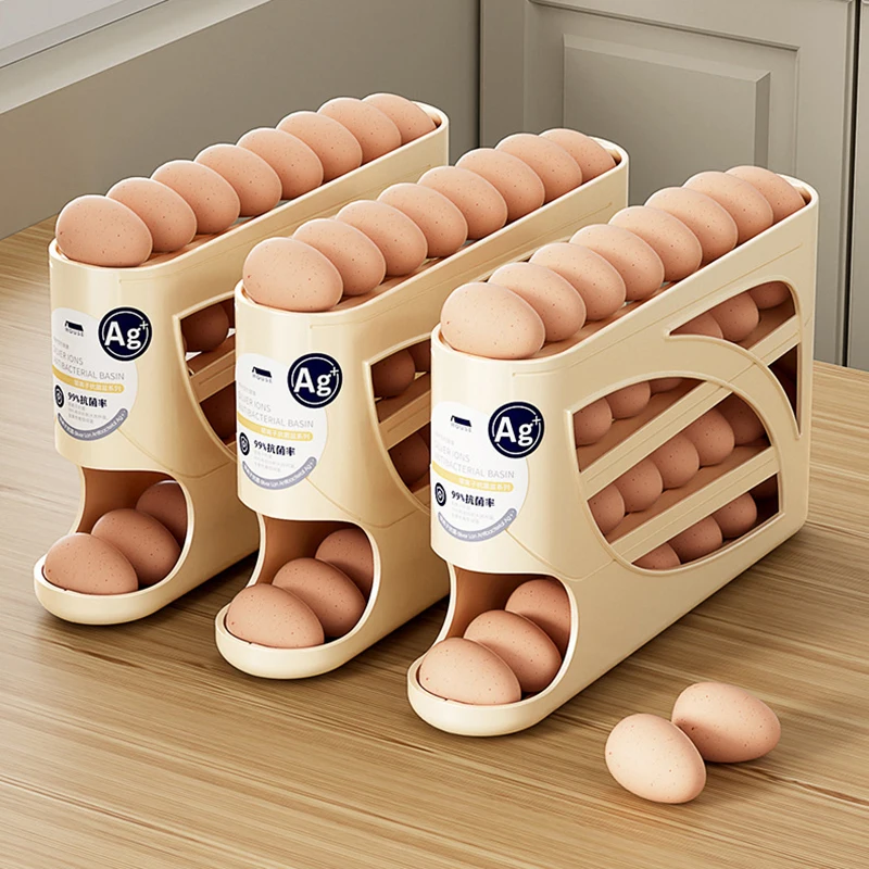 4 Layers Automatic Rolling Egg Holder Rack Fridge Egg Storage Box Container Kitchen Refrigerator Egg Dispenser Fridge Organizer