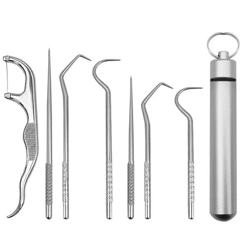 1 Set Stainless Steel Toothpick Set Portable Oral Cleaning Tools Tooth Flossing Artifact Outdoor Picnic Camp Reusable Toothpick toothpick set toothpicks set