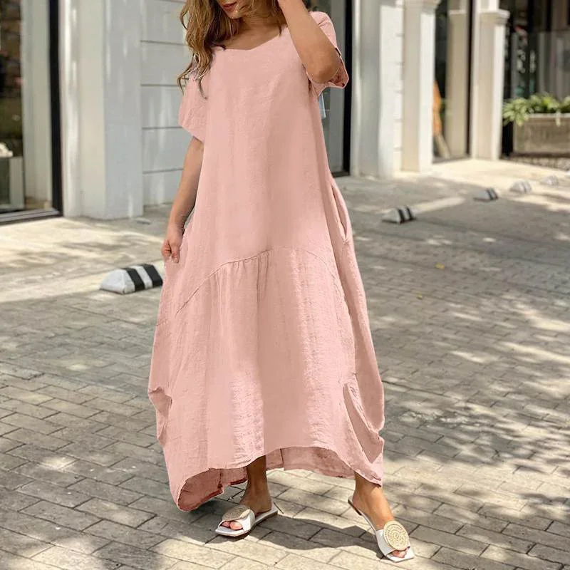 chinese dress ladies Loose Linen Dress in Black main image 0