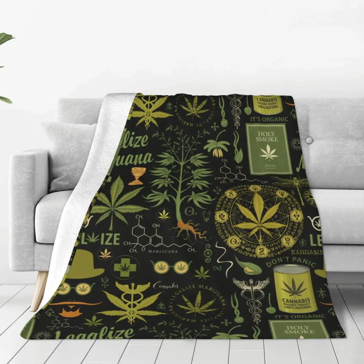 

Retro Cannabis Hemp Leaves Sketches Blankets Weed Flannel Throw Blanket Bed Sofa Decoration Ultra-Soft Warm Bedspreads