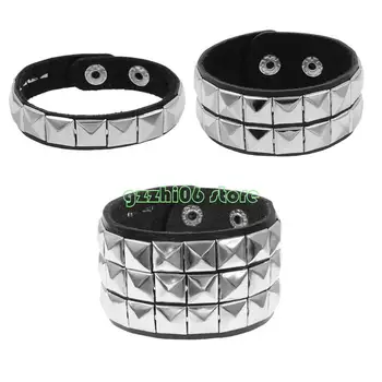 T5UF Stylish Punk Rock Bracelet Square Rivets Punk Wristband Trendy Gothic Jewelry Suitable for Individuality and Comfort