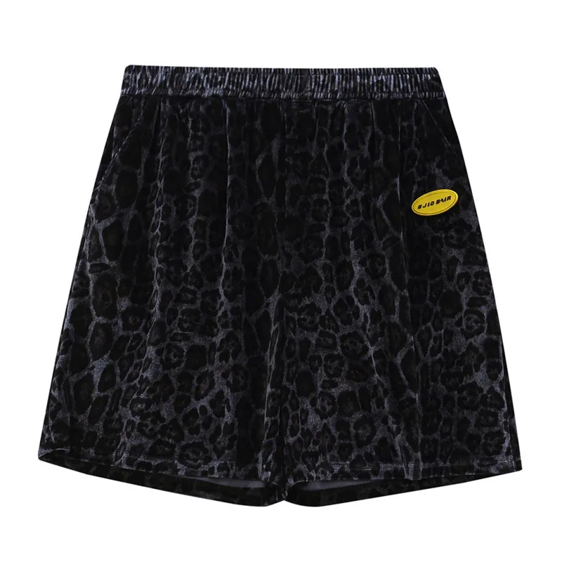 Fashion Velvet Leopard Casual Sets Mens Summer Hip Hop Streetwear Oversized Two-piece Short Sleeve Shirts and Shorts Suits Male