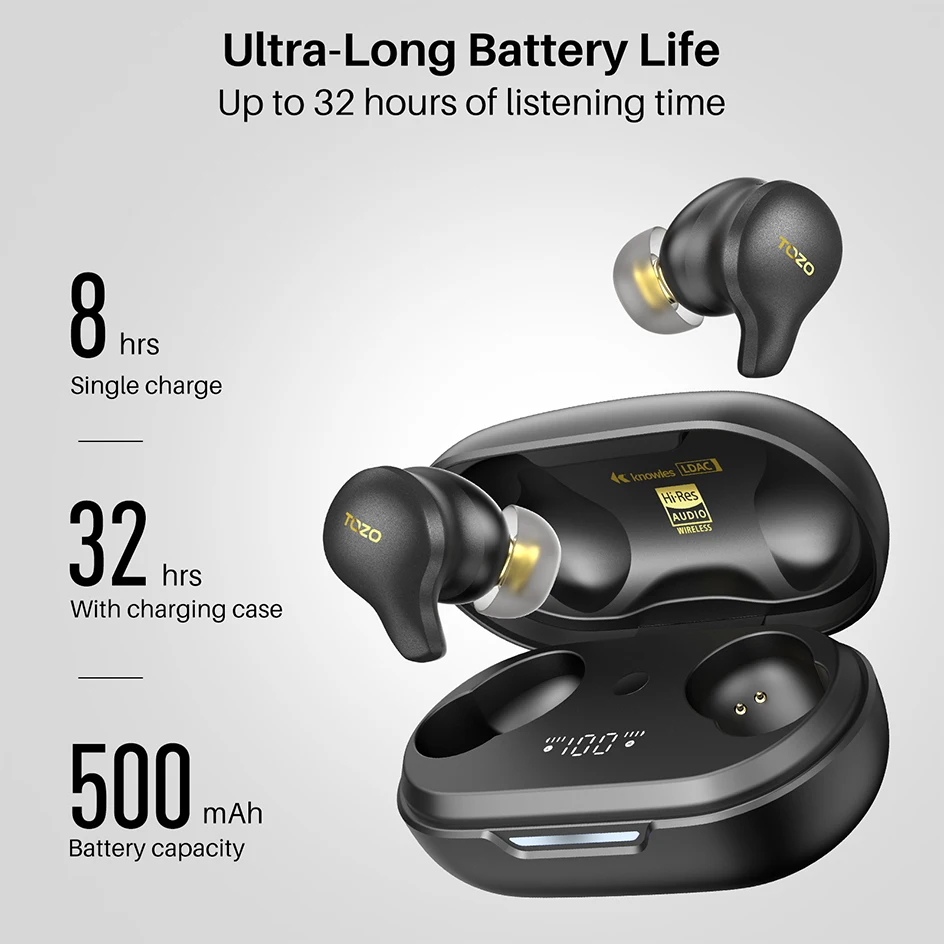 TOZO Golden X1 Wireless Earbuds Bluetooth Headphones Support Ldac Hd Audio-Decoding,Origx Hi-Res Audio Active and Environment No