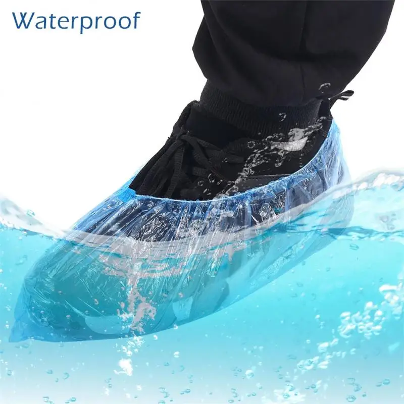 100Pcs Disposable Plastic Rain Shoe Covers Thickened Shoe Covers Plastic PE Waterproof And Dustproof Household  Foot Cover