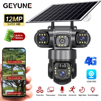 V380 Pro Solar Camera 4G SIM Outdoor 3 Lens Three Screens Webcam PIR Human Detect CCTV Security Video Battery PTZ IP Camara 1