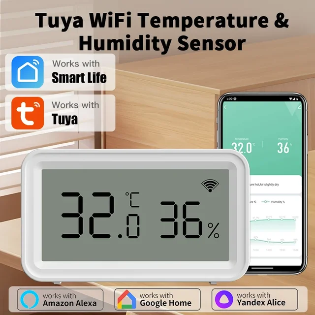 Wireless Smart Tuya WiFi Temperature Humidity Sensor Compatible with Smart Life Google Assistant Home Monitor and Alexa 1