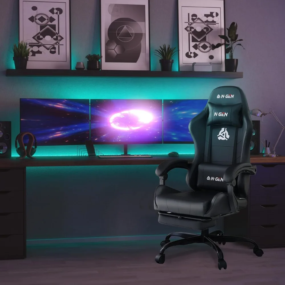 GAMING Video Gaming Chair with Footrest High Back Ergonomic Comfortable Office Computer Desk with Lumbar Support Height 2