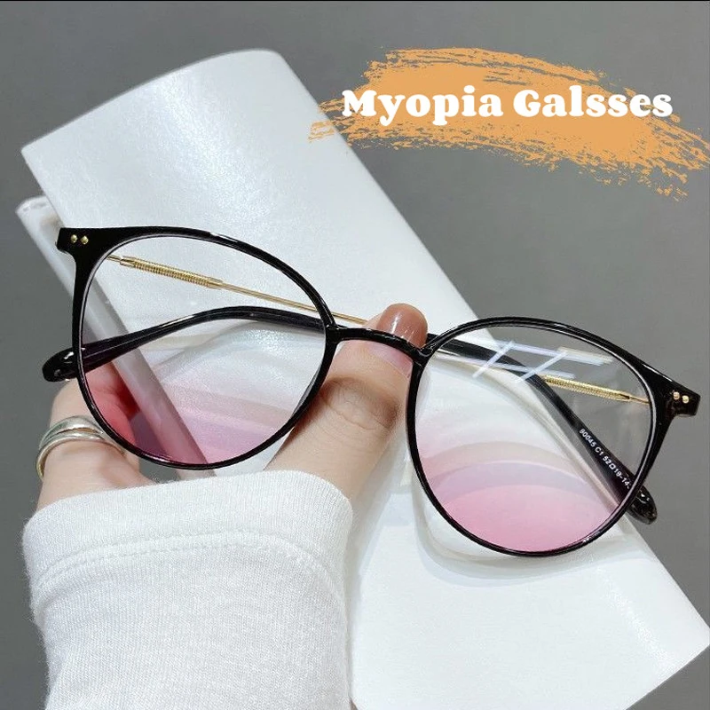 

Fashion Gradient Pink Lenses Myopia Galsses Men Women Clear Optical Spectacle Eyeglasses Retro Blocking Short-sight Eyewear