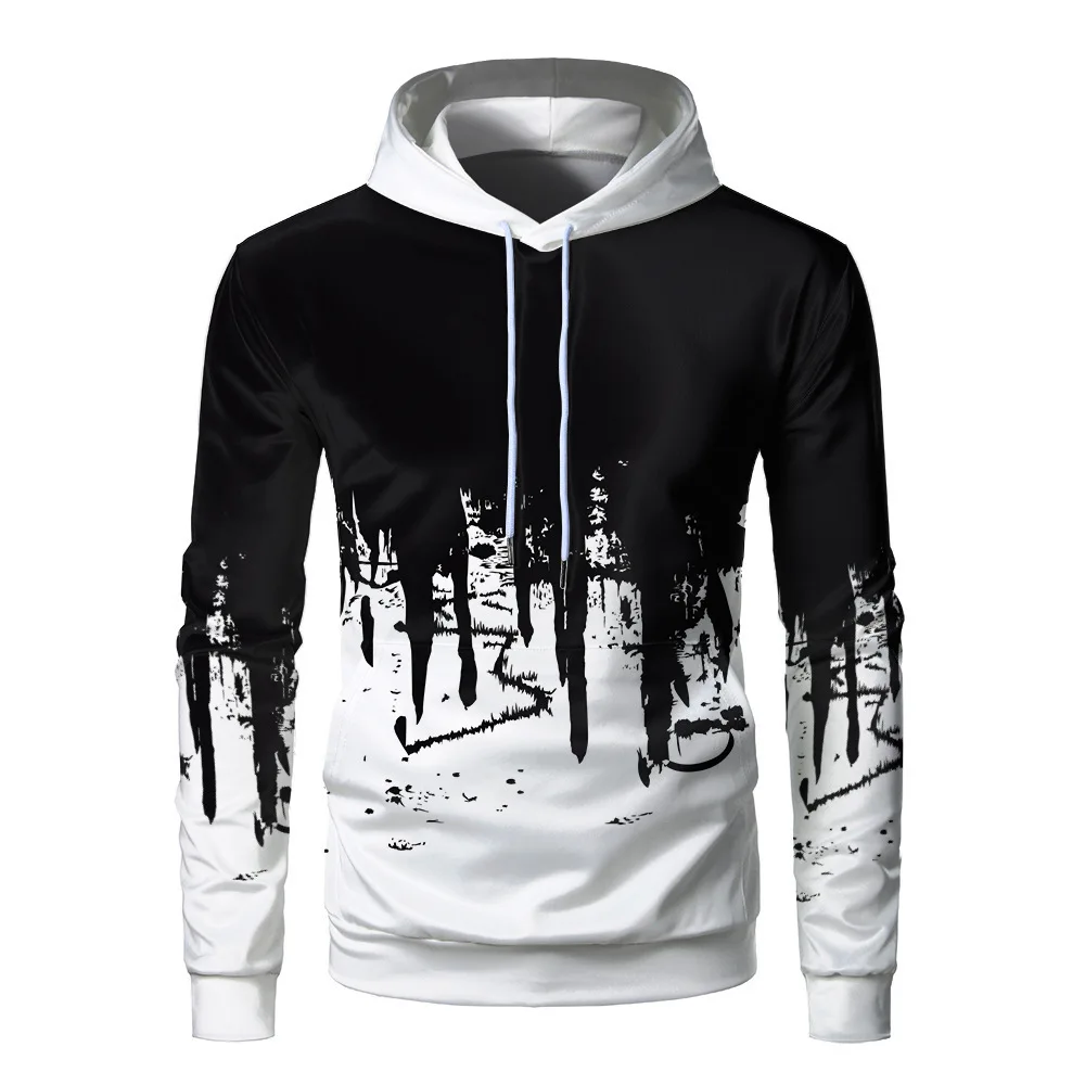 Spring and Autumn Men's sportswear ink-jet hoodie, casual fitness men's personality gradient sportswear