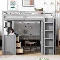 Twin Size Loft Bed Solid Wooden Loft Bed Frame with Drawers,Desk,and Wardrobe & Safety Guardrail for Kids, Boys and,GirlsTeens 1