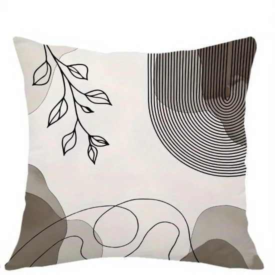 Black leaf and circle polyester pillow cover design 4