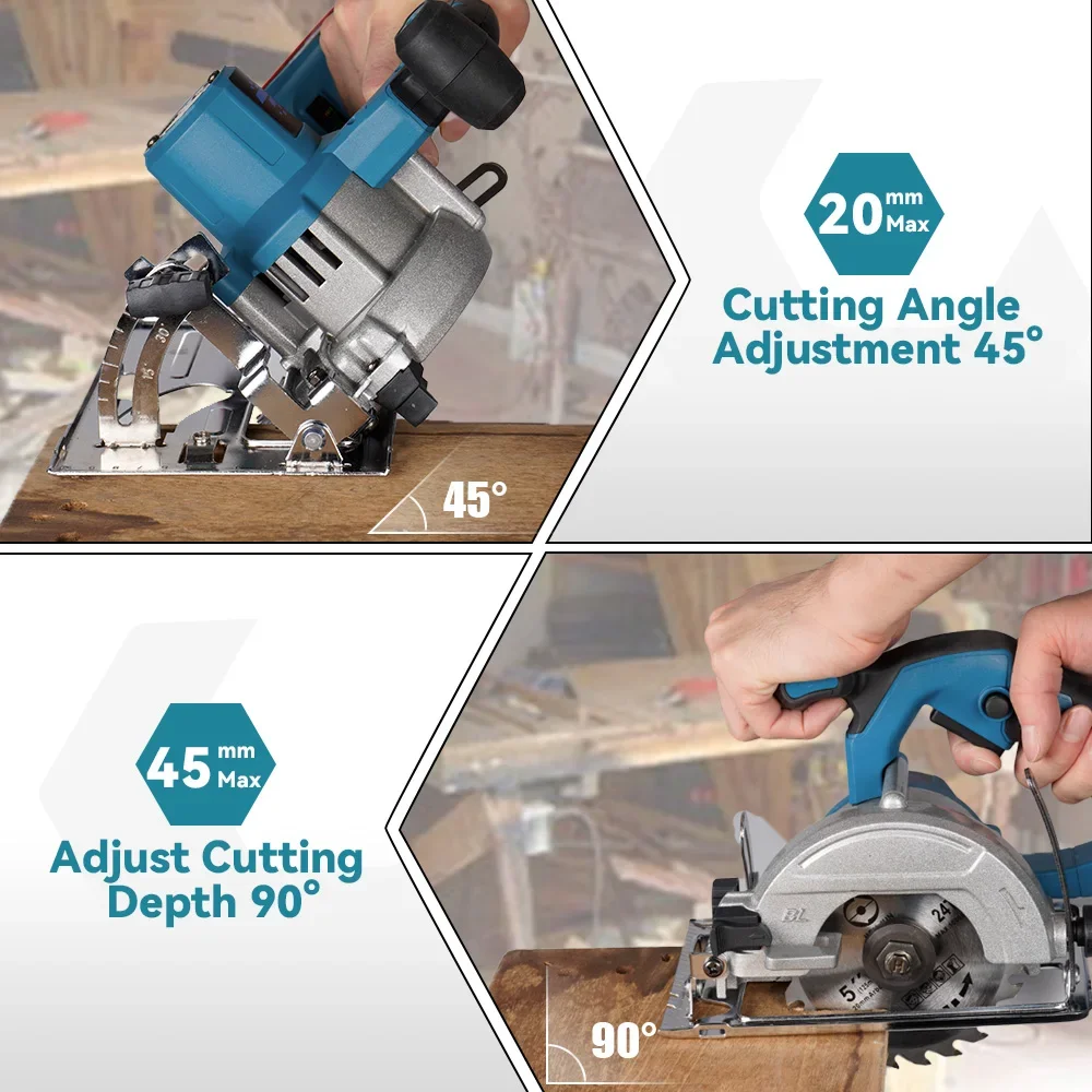 Yofidra 5 Inch 125mm Brushless Cordless Electric Circular Saw 0° to 45° Adjustable Wood Cuttiing Machine For Makita 18V Battery 5