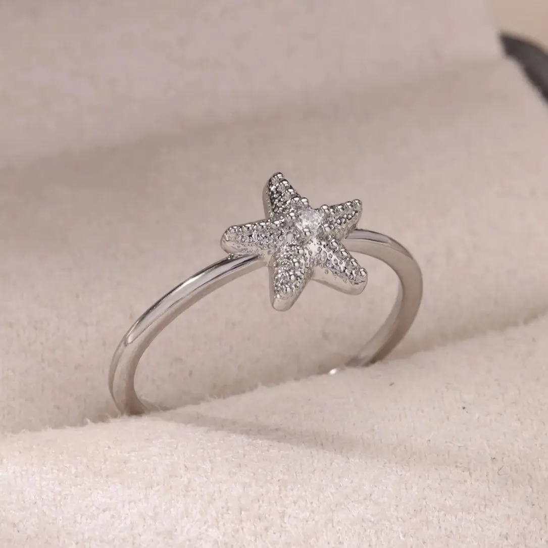 Zircon Starfish Rings Geometric Gold Stainless Steel