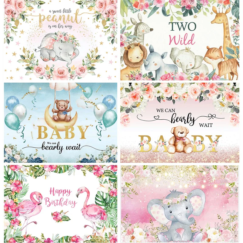 

SHUOZHIKE Children's Newborn 1st Birthday Party Background Cartoon Elephant background Photo Studio Photography Props MM-02