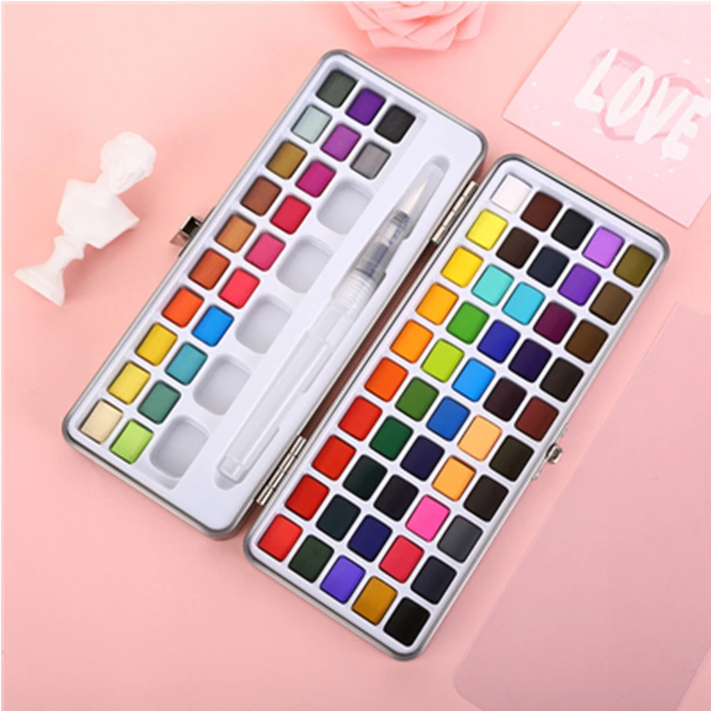 Solid Watercolor Paint Set Metal Box Watercolor Paper Supplies Pigment 50/72/90/100 For Beginner Drawing