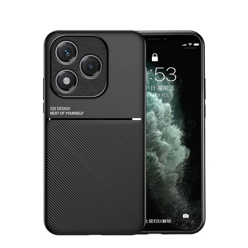 Luxury Shockproof PU Leather Texture Phone Case with Magnetic TPU Frame and Plastic Back Cover