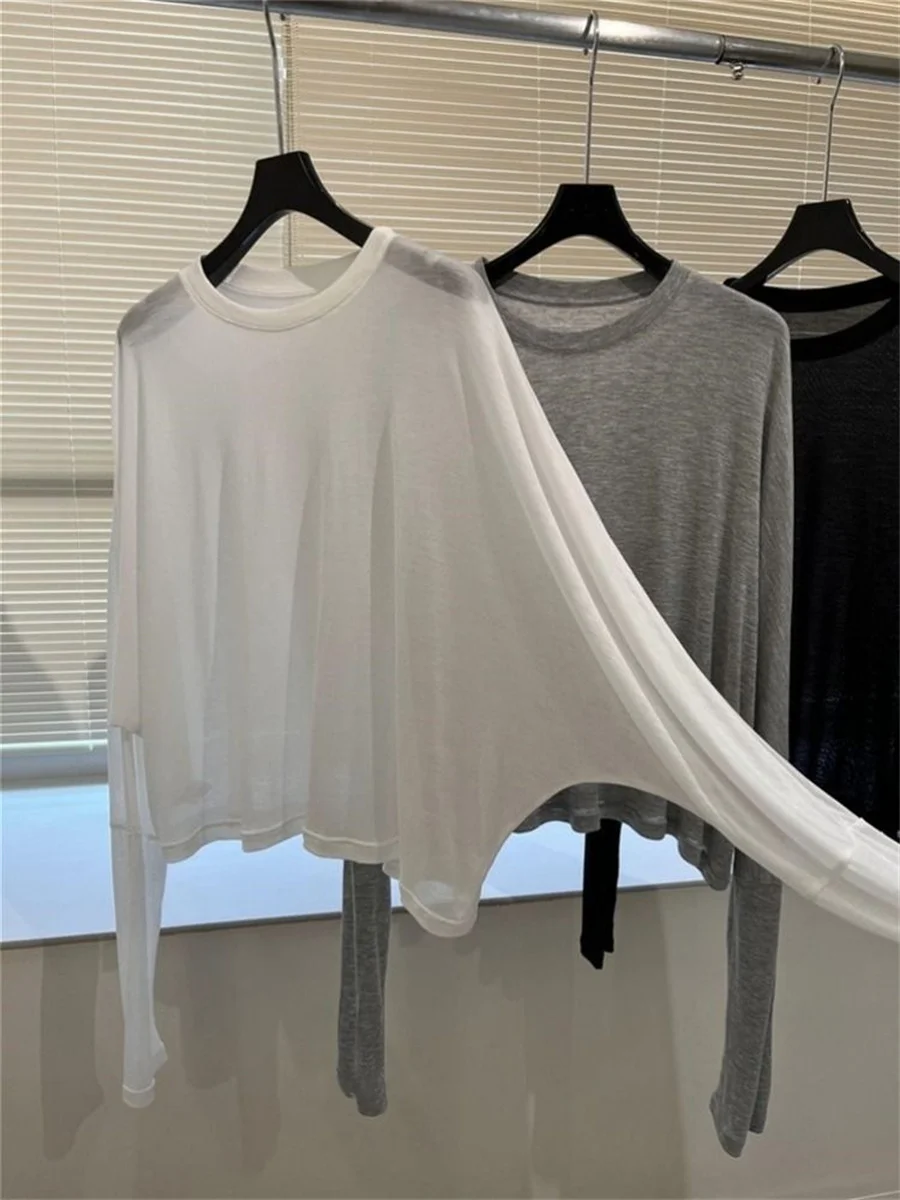 Modal Long Sleeve T-shirt Women Summer Korean Style Sun Protection Soft Skin Shirt Loose Outerwear Air Conditioner Clothing