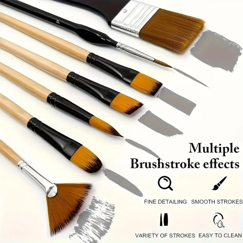 32Pcs 나무 손잡이 그림 브러시 예술가 초보자를위한 부드러운 나일론 Bristles 페인트 브러시 오일 수채화 아크릴 그림