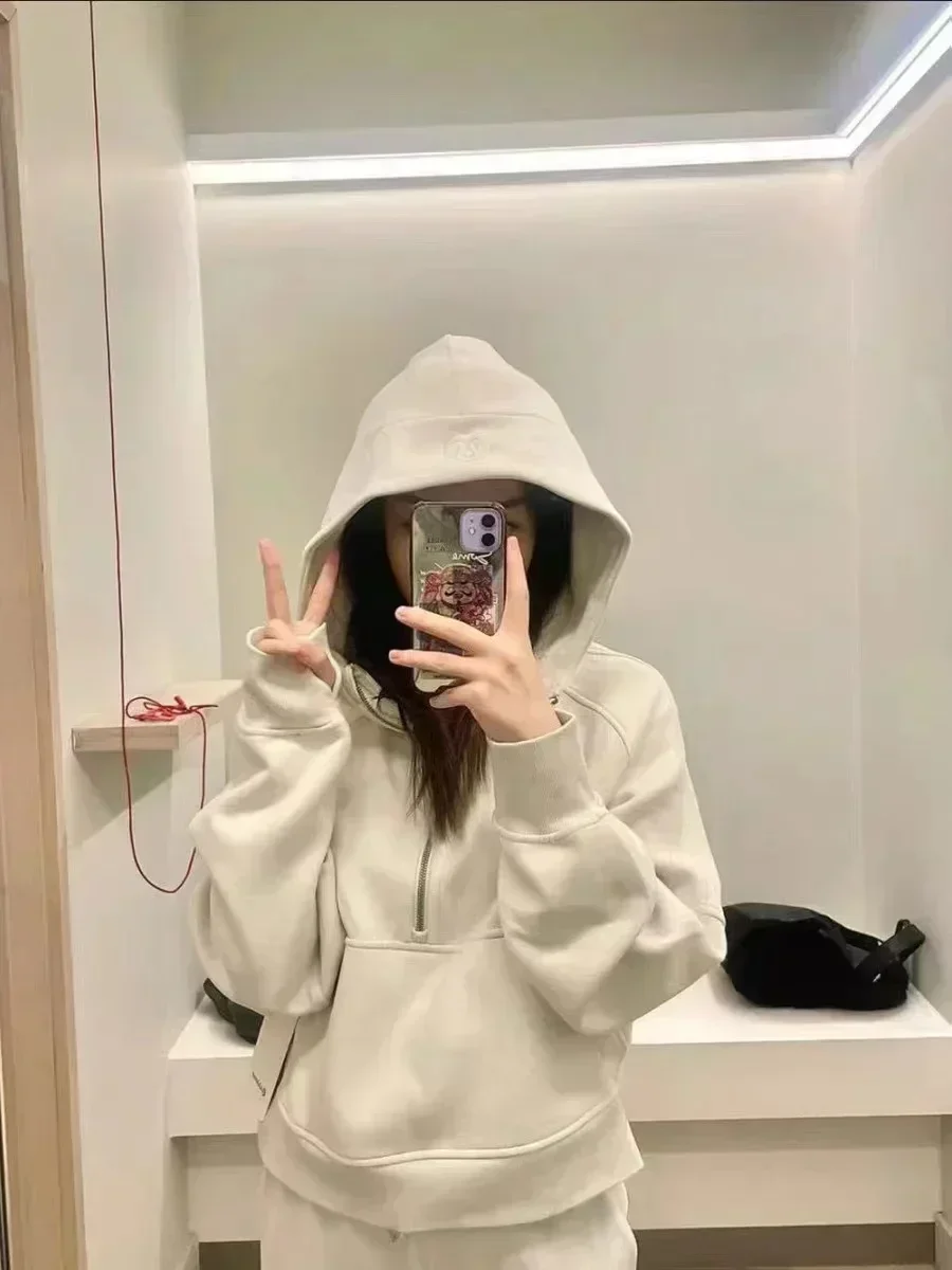 Lemon Women's Scuba Loose Half Zip Hoodie Oversized Cropped Hoodies Relaxed Sweatshirt Yoga Wear for Women Define Jackets Coat