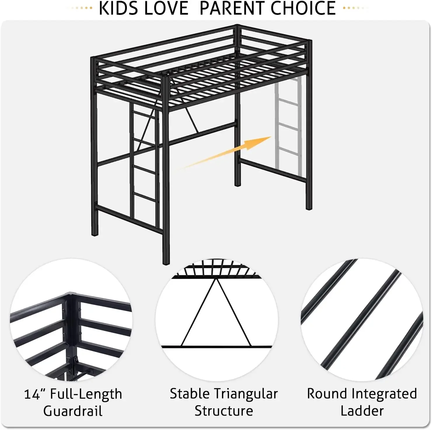 Twin loft bed Twin Loft Bed with Desk Charging Station Storage Shelves LED Lights Music Sync Safe Guardrail & Wooden Ladder