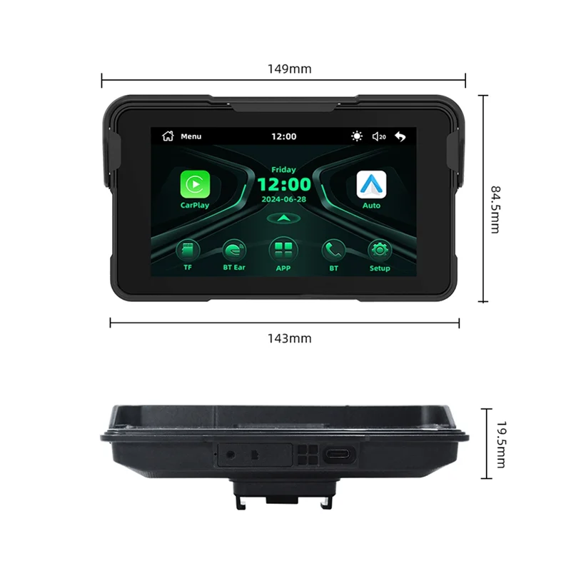 오토바이 용 디지털 대시 보드 네비게이션 디스플레이 화면 5 인치 무선 안드로이드 자동 Carplay 휴대용 오토바이 모토