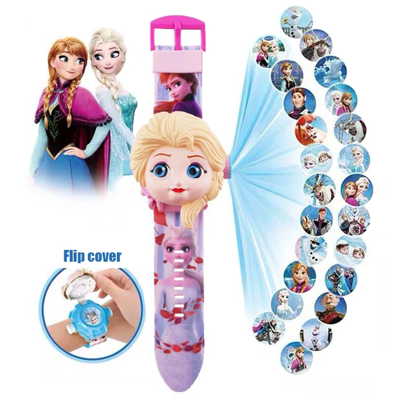 Disney Watch Frozen Anime Figure Elsa Princess Projection Watch Cinturino In Silicone Cartoon Digital Toy Watch Regali Per Bambini