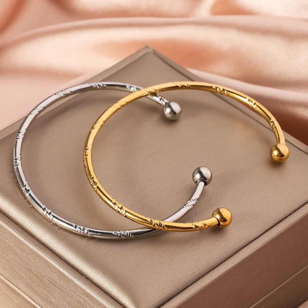 New Minimalist Embossed Open Stainless Steel Bangle Bracelet, Women's Wedding Jewelry Accessories, Festive Birthday Party Gifts 2