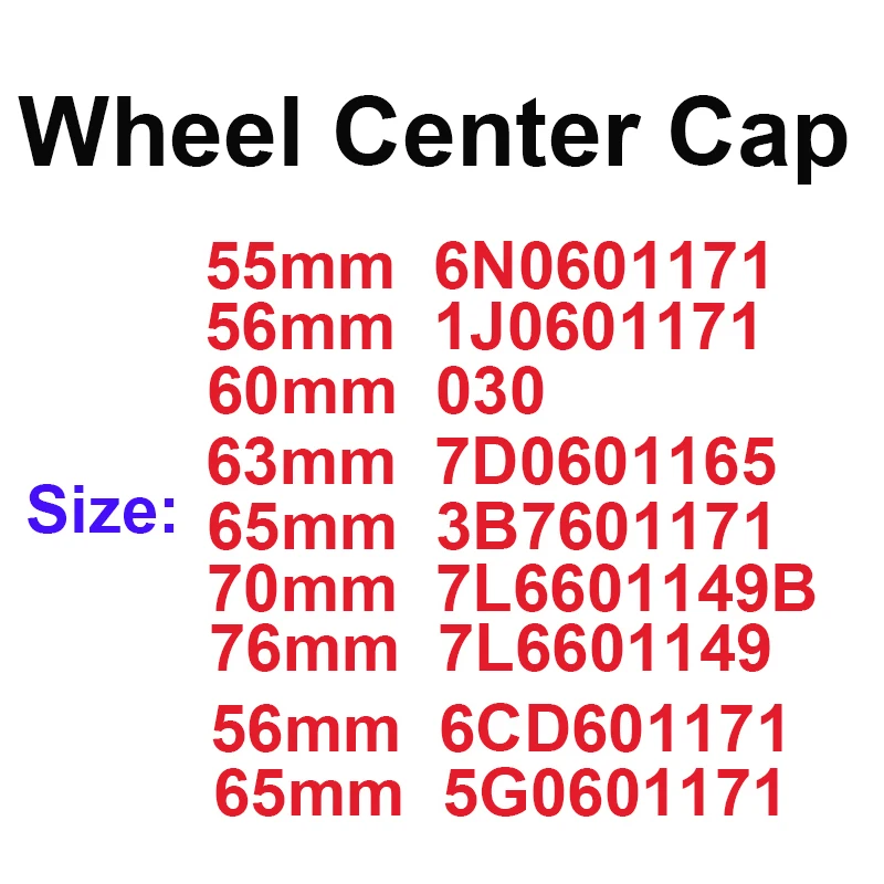

100pcs 76mm 70mm 65mm 63mm 60mm 56mm 55mm Car Wheel Center Cap For VW 3B7601171 Hub Caps Logo Rims Covers Badge Sticker Emblem