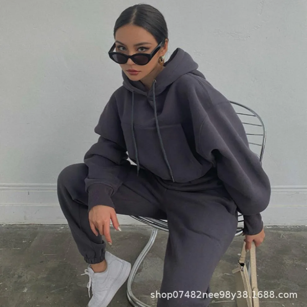 Man Women Sports Set Hooded Coat Sweat Pants Autumn And Winter Women's New Casual Sweater Coat Sports Set Women