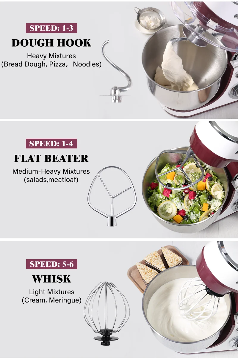 SUNATUR 5.5L Stand Mixer 1300w Planetary food Processor Timed dough kneader electric kitchen blender cream whipper Filling Mixer