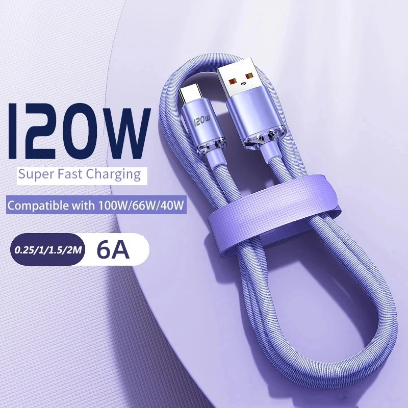 

120W 6A Fast Charge USB Type C Cable For Samsung S23 Realme Xiaomi 13 Huawei P50 Pro P40 Phone Fast Charging Cables Data Wires