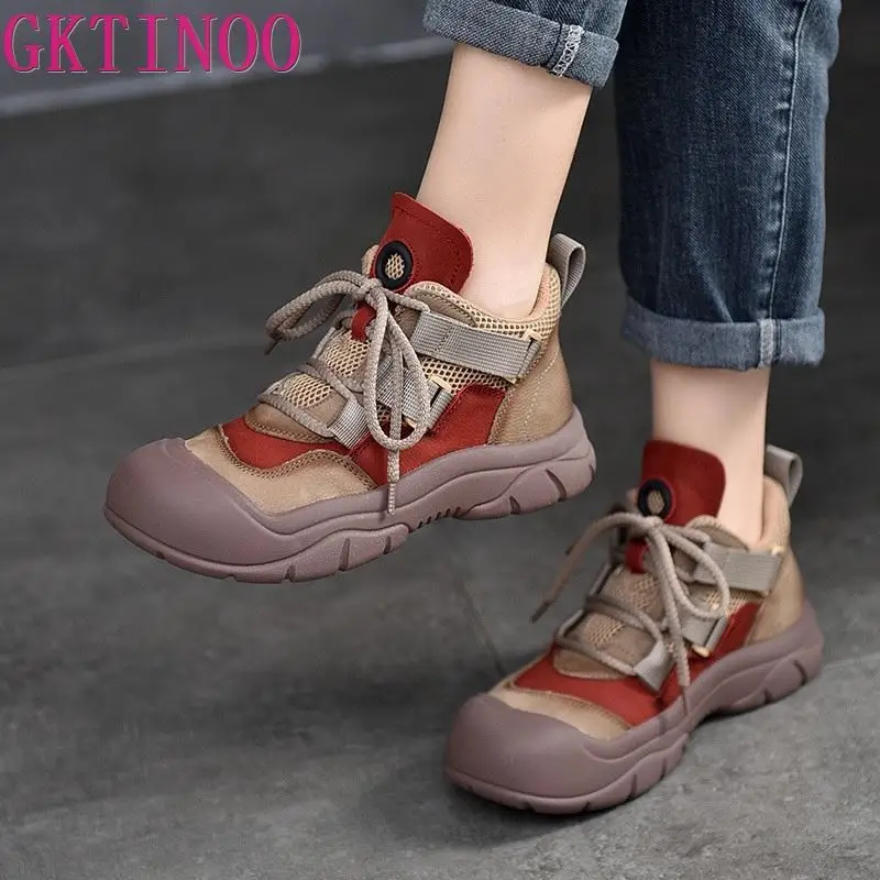 

GKTINOO Retro Casual Genuine Leather Women Shoes 2023 Autumn New Soft Sole Comfortable Sports Versatile Mixed Colors Sneakers