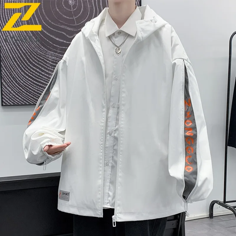 Men's American Style Streetwear Hooded Jacket Lightweight Waterproof Windbreaker Loose Fit Vintage Style Autumn Winter Coat 2025