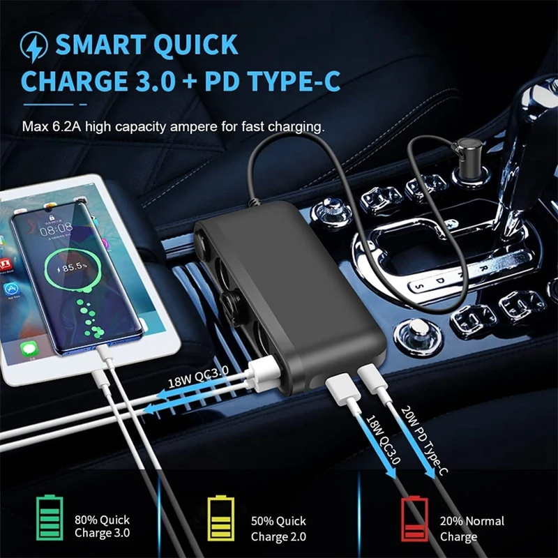  USB  й, 120W QC3.0 USB  , 4 Ʈ , а , ڵ ׼