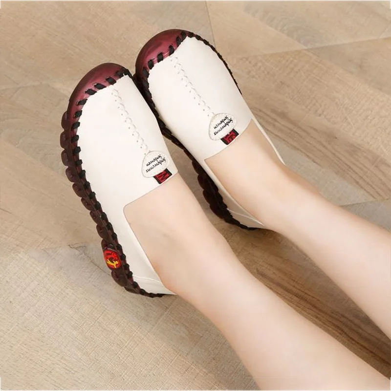 Thick Sole Flats Korean Shoes For Women Cozy Leather Slip On Moccasins Pregnant Woman Wide Fit Orthopedic Shoes Women's Loafers women shoes
