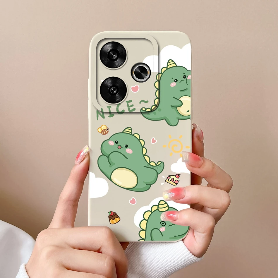Cute Dinosaur Soft Liquid Silicone Shockproof Phone Case with Camera Protector