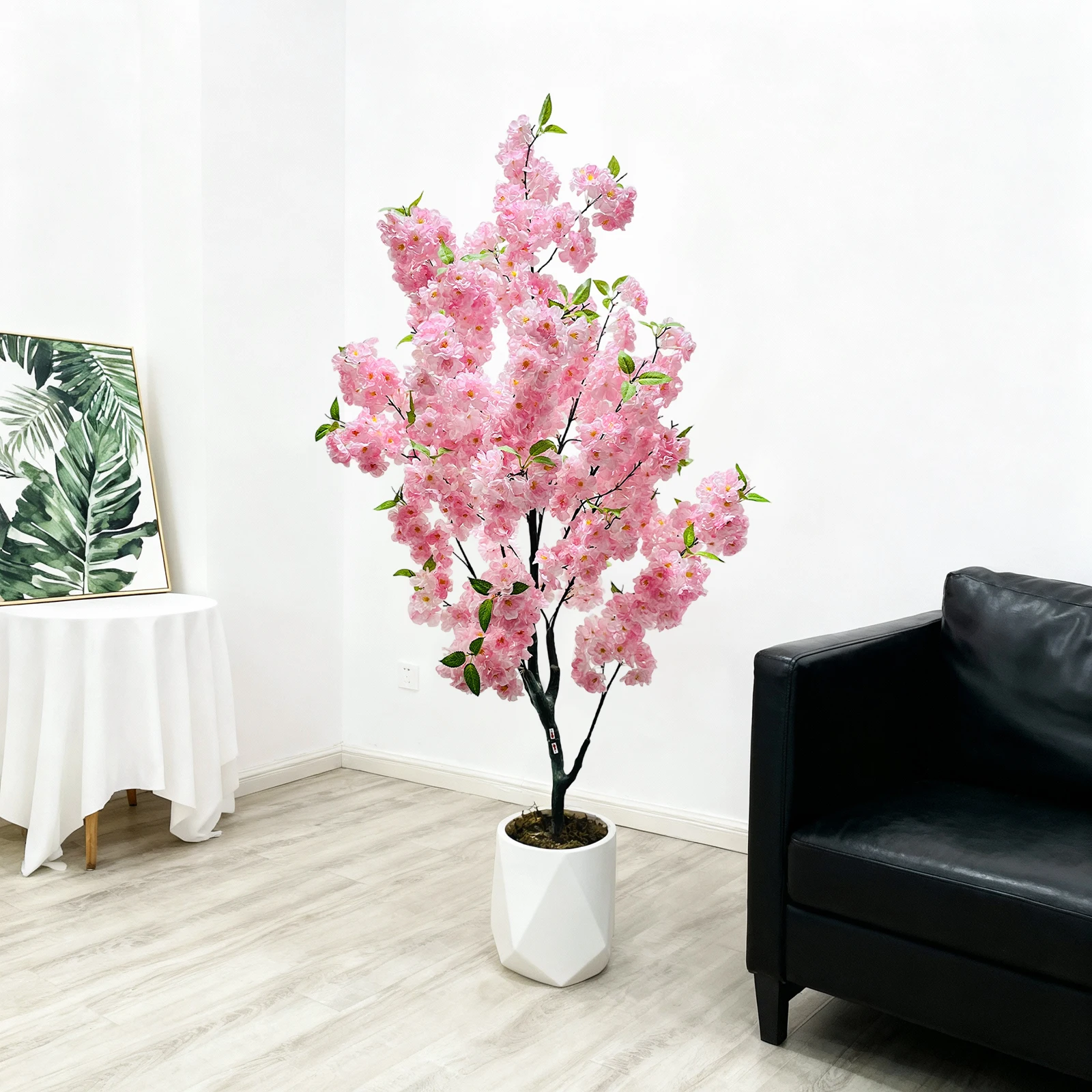 Künstlicher Kirschblütenbaum mit rosa Blumen, 150 cm, realistischer künstlicher Kirschblütenbaum aus Topfseide für Heimdekoration – Detail 8
