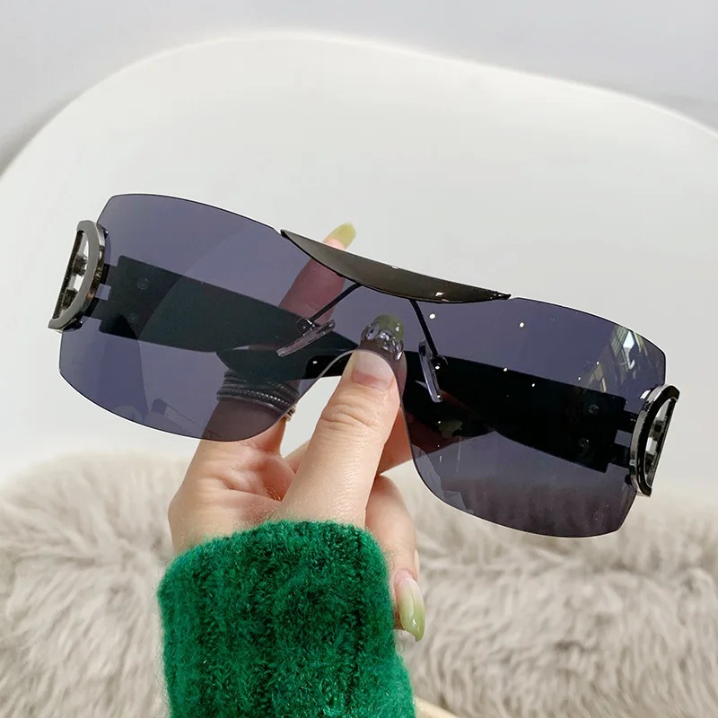 

Oversize Y2K Rimless Rhinestone Sunglasses Women Fashion Brand Designer Square Big Frame Sun Glasses Ladies Shades Luxury 2023