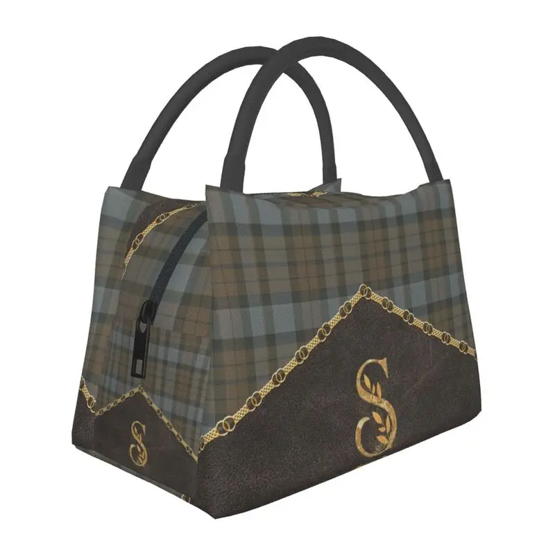 

Leather Tartan Monogram S Insulated Lunch Bags Modern Plaid Check Texture Resuable Thermal Cooler Bento Box Work Travel