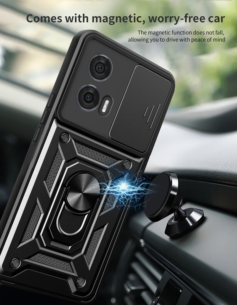 Enhanced Motorola Moto Edge 50 Fusion Case with Magnetic Ring Armor and Slide Lens Camera Protection