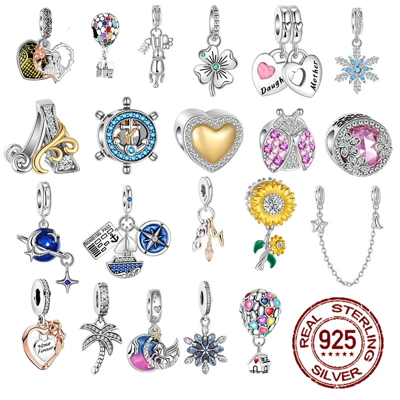 

925 Sterling Silver Charm Bone Flower Love Insect Boat Beads Fit Original Pandora Bracelet Women DIY jewelry