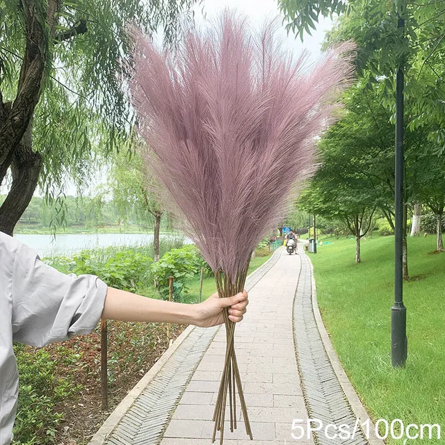 5Pcs 100/70cm Artificial Pampas Grass Bouquet New Year Holiday Wedding Party Home Decoration Plant Simulation Dried Flower Reed 5Pcs-100cm