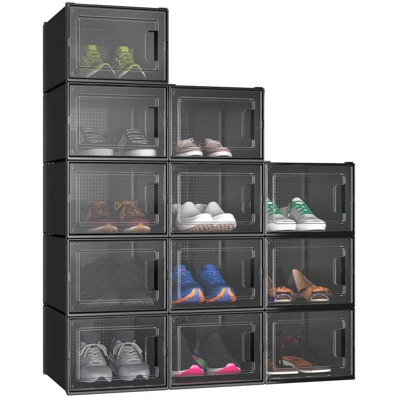 

YITAHOME XL Shoe Storage Box, Set of 12 Shoe Storage Organizers Stackable Shoe Storage Box Rack Containers Drawers - Black-X-Lar