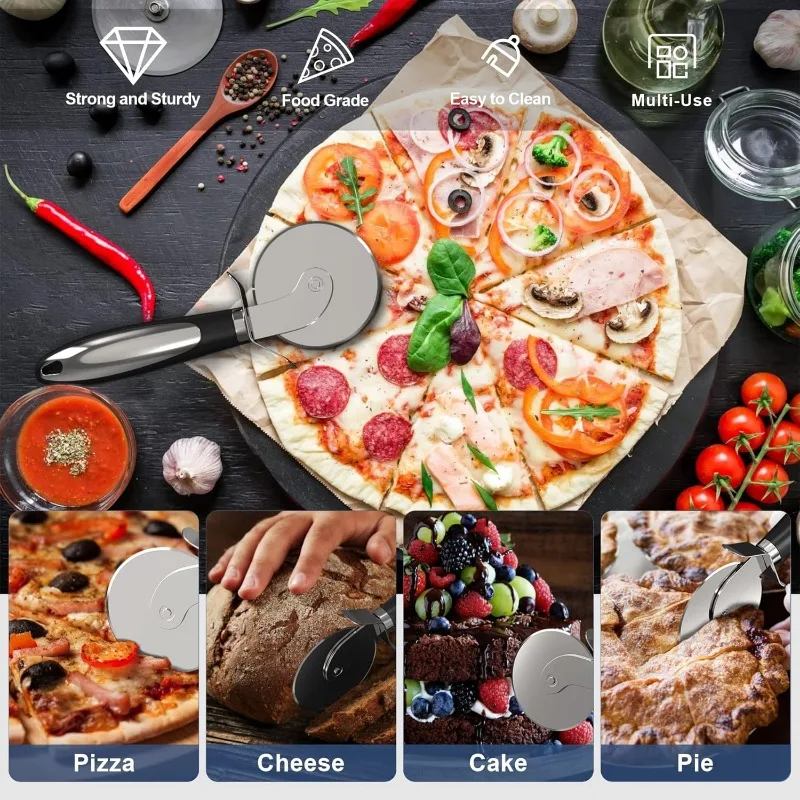 Premium Stainless Steel Kitchen Pizza Cutter Wheel Server Tool Home Knife Waffle Cookies Cake Bread Dough Slicer Kitchen Gadgets