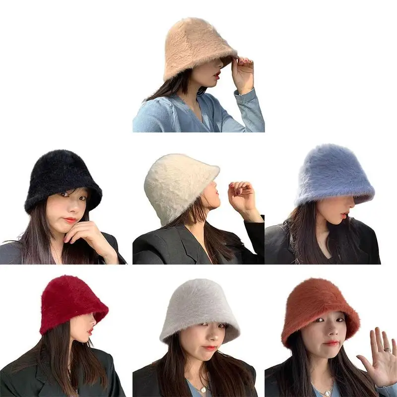 Plush Fisherman Hat Women Bucket Winter Wild Korean Winter Hat Hat Basin And Autumn Winter Z8b1 brown bucket hat