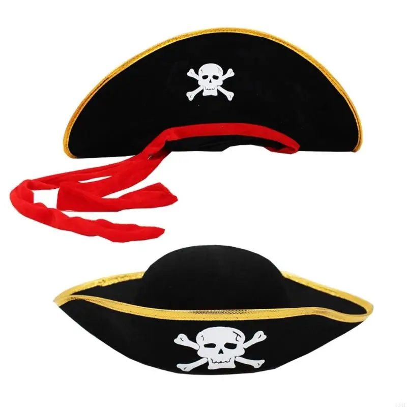 634F Halloween Tricorn Hat Delicate Black Tricorn Hats Buccaneer Costume Hat Adults Cosplay Costume Pirate Hats